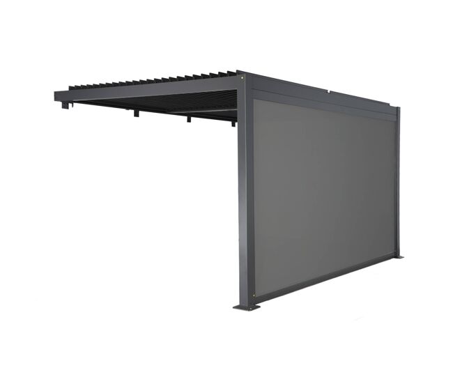 Pérgola bioclimática de aluminio adosada 4x3m + 1 toldo 4m, palace 4x3m adosada + accesorio, antracita, 388x292x224 cm