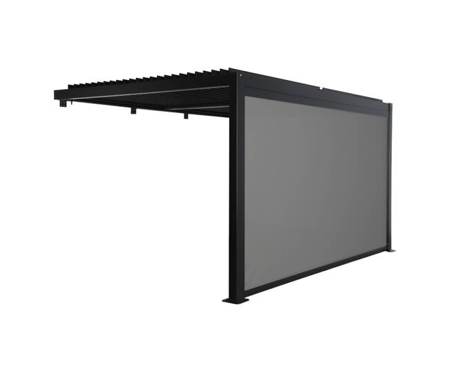 Pérgola bioclimática de aluminio adosada 4x3m + 1 toldo 4m, palace 4x3m adosada + accesorio, negro, 388x292x224 cm