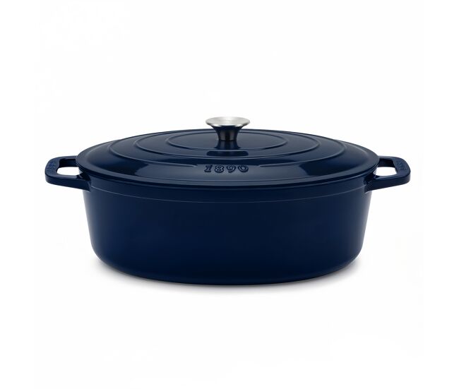 La fonderie 1890 alma36, cacerola de hierro fundido, 36cm, 7,7l, azul marino, compatible con todos los fuegos, inducción, gas, parrilla y horno.