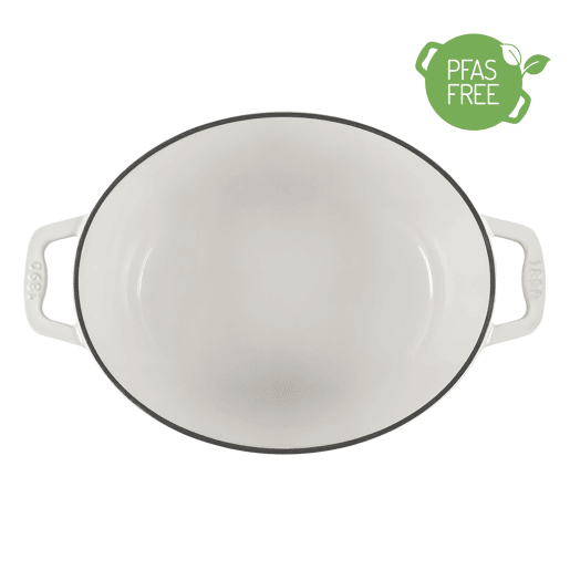 La Fonderie 1890, IENA36, Caçarola em ferro fundido, 36 cm, 7,7L, bege, compatível com todas as fontes de calor, indução, gás, grelhador e forno. La Fonderie 1890, IENA36, Caçarola em ferro fundido, 36 cm, 7,7L, bege, compatível com todas as fontes de calor, indução, gás, grelhador e forno.