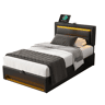 Cama de solteiro de pu 90x190 cm com armazenamento e luz led,preto