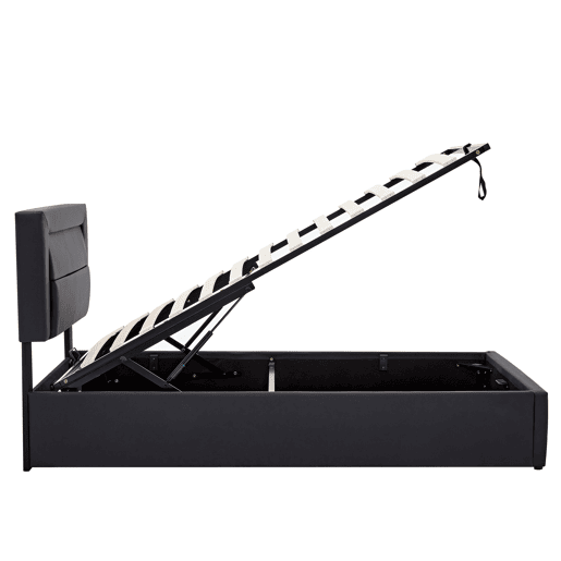 Cama de solteiro de pu 90x190 cm com armazenamento e luz led,preto