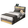 Cama de solteiro de pu 90x190 cm com armazenamento e luz led,cinza