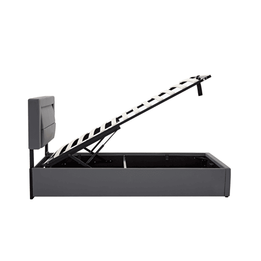 Cama de solteiro de pu 90x190 cm com armazenamento e luz led,cinza Cama de solteiro de pu 90x190 cm com armazenamento e luz led,cinza