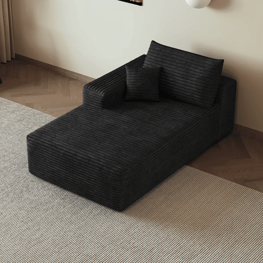 Sofá-cama 175 x 95 cm - modular, estofado em veludo cotelê, 1 lugar - preto