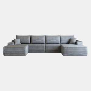 Sofá modular de canto de 340 cm - chaise longue em L, assento profundo, sem montagem, 4 lugares - Cinzento