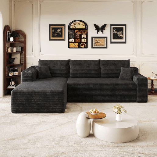 Sofá de canto de 241 cm - L moderno, 3 lugares, assento profundo, sem montagem - Preto