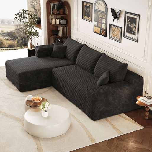 Sofá de canto de 241 cm - L moderno, 3 lugares, assento profundo, sem montagem - Preto