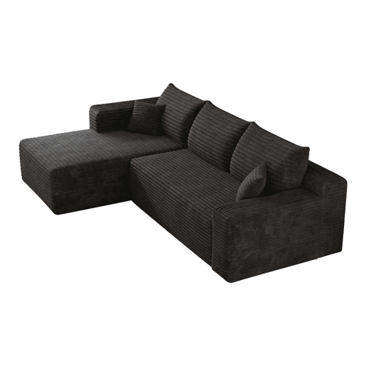 Sofá de canto de 241 cm - L moderno, 3 lugares, assento profundo, sem montagem - Preto