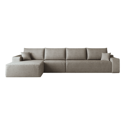 Sofá modular de canto de 340 cm - chaise longue em L, assento profundo, sem montagem, 4 lugares - Camel
