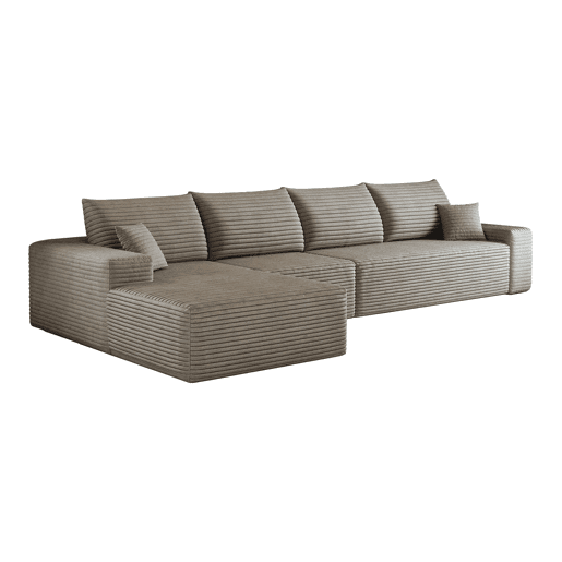 Sofá modular de canto de 340 cm - chaise longue em L, assento profundo, sem montagem, 4 lugares - Camel