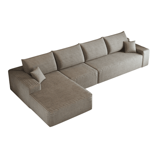 Sofá modular de canto de 340 cm - chaise longue em L, assento profundo, sem montagem, 4 lugares - Camel