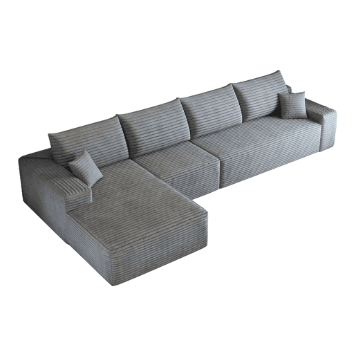 Sofá modular de canto de 340 cm - 4 lugares com chaise longue em L, assento profundo, sem montagem, sofá compacto moderno - Cinzento Sofá modular de canto de 340 cm - 4 lugares com chaise longue em L, assento profundo, sem montagem, sofá compacto moderno - Cinzento