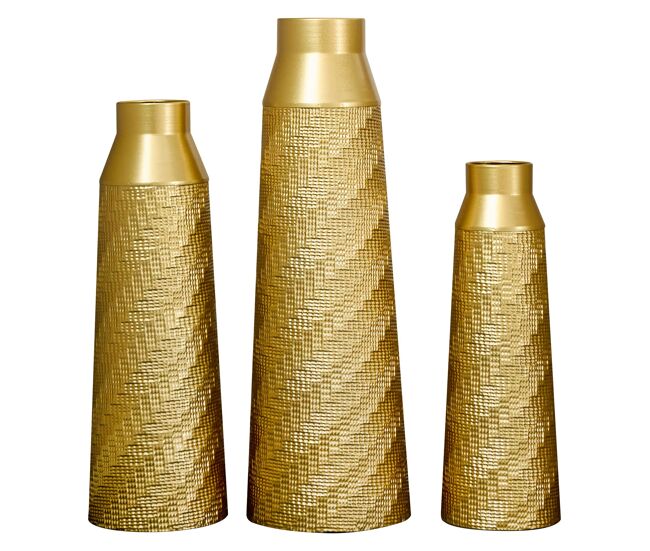 Jarrones de suelo metálicos 3 piezas + tamaño grande - diseño texturizado, semielaborados a mano, decorativos para salón y recibidor, no impermeables