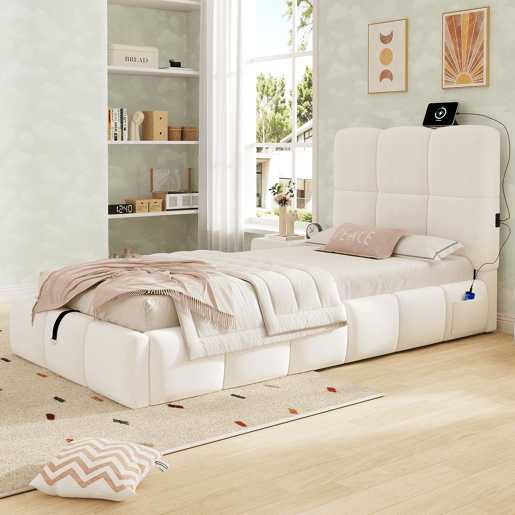 Cama de solteiro de veludo 90x200 cm com armazenamento,bege Cama de solteiro de veludo 90x200 cm com armazenamento,bege