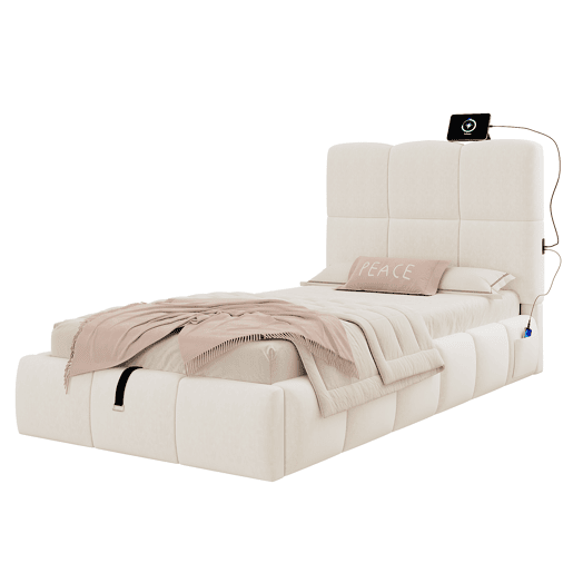 Cama de solteiro de veludo 90x200 cm com armazenamento,bege Cama de solteiro de veludo 90x200 cm com armazenamento,bege
