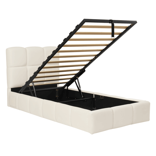 Cama de solteiro de veludo 90x200 cm com armazenamento,bege Cama de solteiro de veludo 90x200 cm com armazenamento,bege