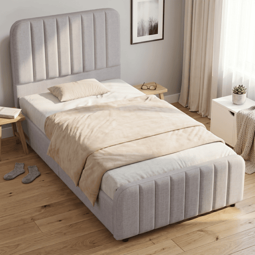 Cama de solteiro de linho 90x200 cm com armazenamento,cinza