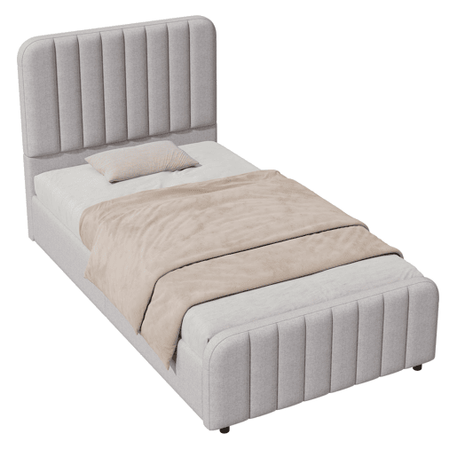 Cama de solteiro de linho 90x200 cm com armazenamento,cinza
