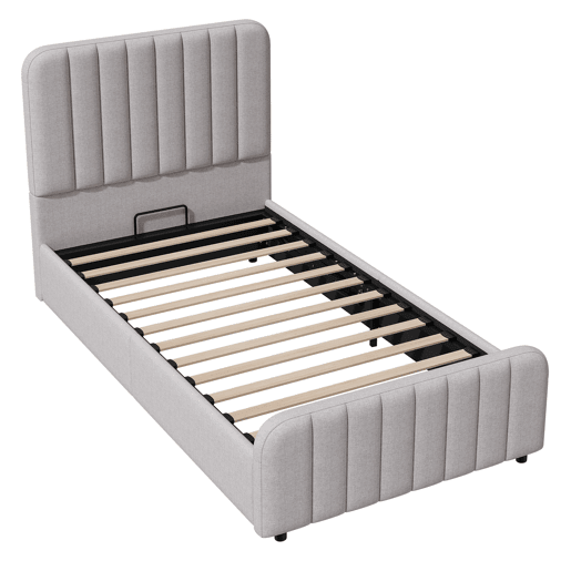 Cama de solteiro de linho 90x200 cm com armazenamento,cinza