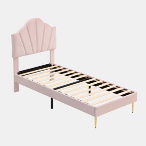 Cama de solteiro de veludo 90x200 cm,rosa