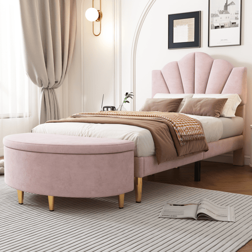 Cama de solteiro de veludo 90x200 cm,rosa Cama de solteiro de veludo 90x200 cm,rosa