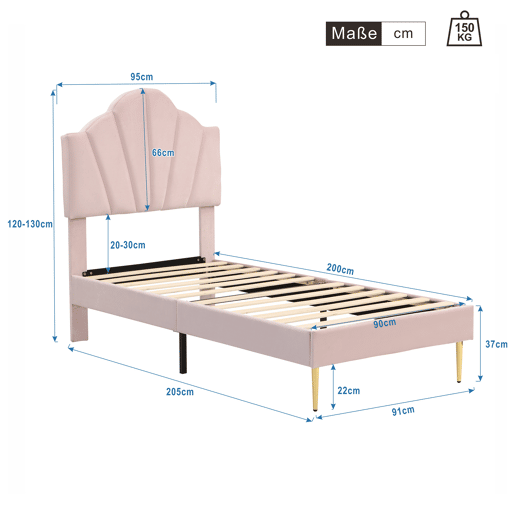 Cama de solteiro de veludo 90x200 cm,rosa Cama de solteiro de veludo 90x200 cm,rosa