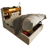 Cama de solteiro de linho 90x200 cm com armazenamento e luz led,bege