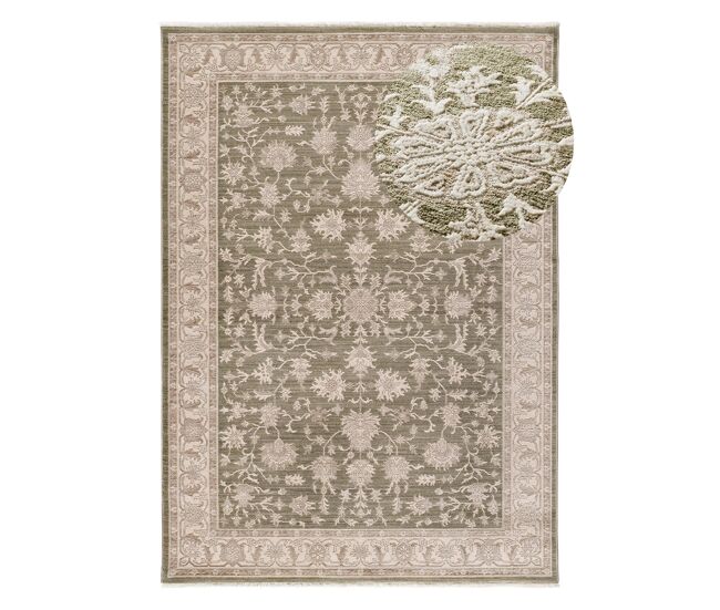 Alfombra vintage con flecos verde / beige ONA, 200x290 cm - ATTICGO