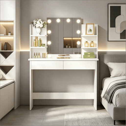 Penteadeira 90 x 40 cm - com espelho LED, design resistente - Branco Penteadeira 90 x 40 cm - com espelho LED, design resistente - Branco