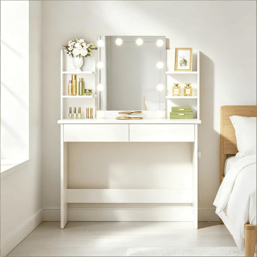 Penteadeira 90 x 40 cm - com espelho LED, design resistente - Branco Penteadeira 90 x 40 cm - com espelho LED, design resistente - Branco