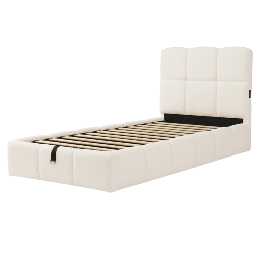 Cama de solteiro de tecido 90x200 cm com armazenamento,bege