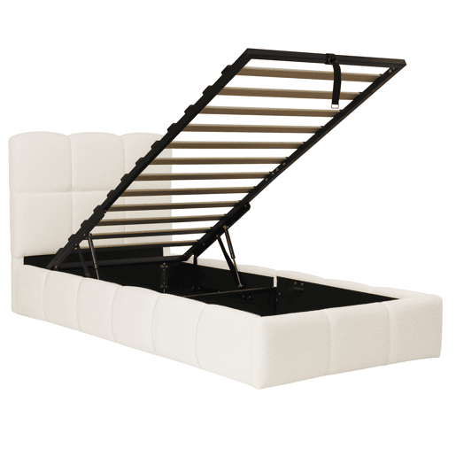Cama de solteiro de tecido 90x200 cm com armazenamento,bege