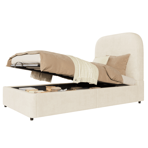 Cama de solteiro de veludo 90x190 cm com armazenamento,bege Cama de solteiro de veludo 90x190 cm com armazenamento,bege
