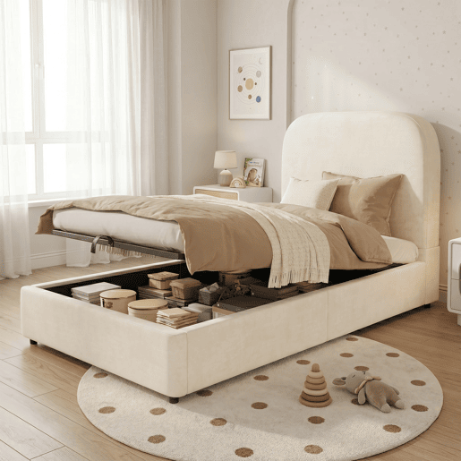 Cama de solteiro de veludo 90x190 cm com armazenamento,bege Cama de solteiro de veludo 90x190 cm com armazenamento,bege