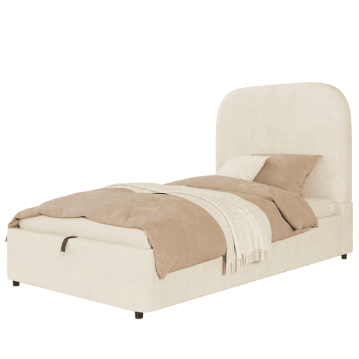 Cama de solteiro de veludo 90x190 cm com armazenamento,bege Cama de solteiro de veludo 90x190 cm com armazenamento,bege