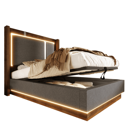 Cama de solteiro de linho 90x200 cm com armazenamento e luz led,cinza Cama de solteiro de linho 90x200 cm com armazenamento e luz led,cinza