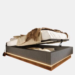 Cama de solteiro de linho 90x200 cm com armazenamento e luz led,cinza