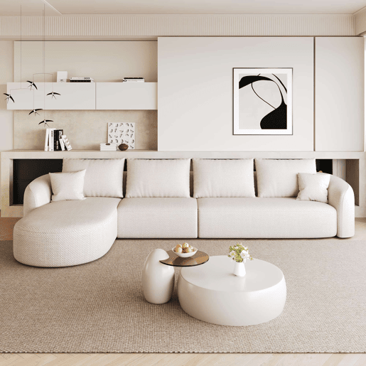 Sofá de canto modular em L, 336 cm - 4 lugares, sem montagem, espuma de alta densidade, assento profundo - Branco