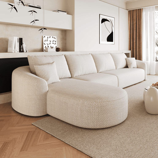 Sofá de canto modular em L, 336 cm - 4 lugares, sem montagem, espuma de alta densidade, assento profundo - Branco
