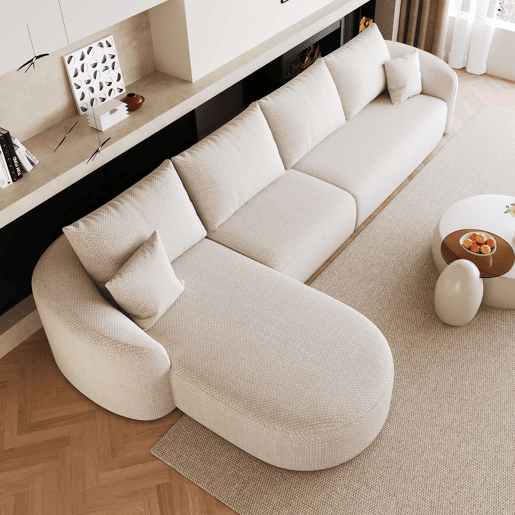 Sofá de canto modular em L, 336 cm - 4 lugares, sem montagem, espuma de alta densidade, assento profundo - Branco