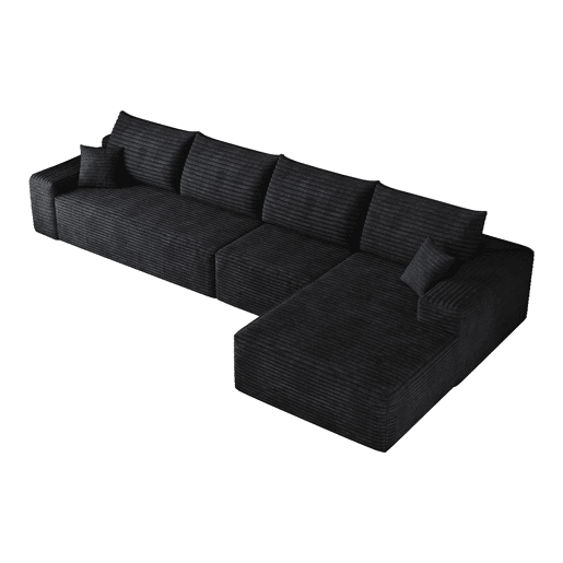 Sofá modular de canto de 340 cm - 4 lugares, chaise longue em L, assento profundo, sem montagem - Preto Sofá modular de canto de 340 cm - 4 lugares, chaise longue em L, assento profundo, sem montagem - Preto