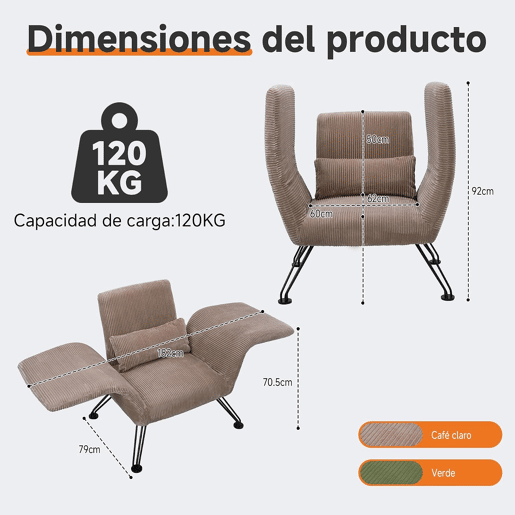 Poltrona moderna para sala de estar, cinza, tecido às riscas, pés em metal, confortável poltrona de descanso com almofada, adequada para sala de estar, quarto e varanda, castanho-claro.