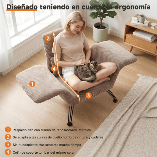 Poltrona moderna para sala de estar, cinza, tecido às riscas, pés em metal, confortável poltrona de descanso com almofada, adequada para sala de estar, quarto e varanda, castanho-claro.