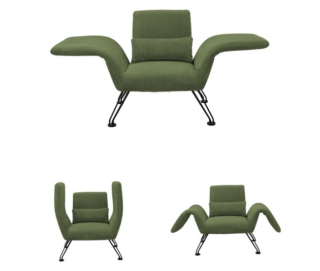 Sillón moderno de salón, gris, tejido a rayas, patas de metal, cómodo sillón de relax con cojín, adecuado para salón, dormitorio y balcón, verde