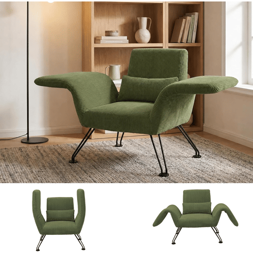 Poltrona moderna para sala de estar, cinza, tecido às riscas, pés em metal, poltrona de descanso confortável com almofada, adequada para sala de estar, quarto e varanda, verde. Poltrona moderna para sala de estar, cinza, tecido às riscas, pés em metal, poltrona de descanso confortável com almofada, adequada para sala de estar, quarto e varanda, verde.