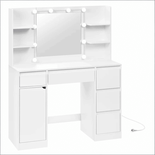 Penteadeira 110 x 40 cm - Secretária de maquilhagem moderna com amplo espaço de arrumação - Branco Penteadeira 110 x 40 cm - Secretária de maquilhagem moderna com amplo espaço de arrumação - Branco