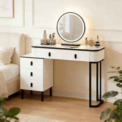 Mesa de maquilhagem 40 x 100 x 125 cm u2014 elegante, com gaveta, design moderno e multifuncional u2014 preto e branco