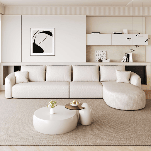 Sofá modular de canto em L, 336 cm - 4 lugares, sem montagem, embalado compactamente, estofado em tecido - Branco Sofá modular de canto em L, 336 cm - 4 lugares, sem montagem, embalado compactamente, estofado em tecido - Branco