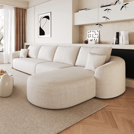 Sofá modular de canto em L, 336 cm - 4 lugares, sem montagem, embalado compactamente, estofado em tecido - Branco Sofá modular de canto em L, 336 cm - 4 lugares, sem montagem, embalado compactamente, estofado em tecido - Branco